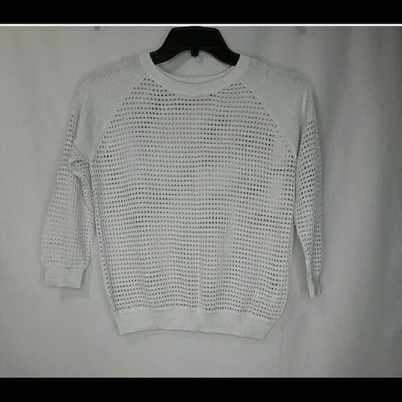Women’s Express White Mesh Sweater with Silver Shimmer Size Medium - Picture 2 of 4